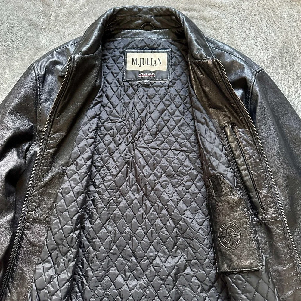Vintage M JULIAN WILSONS Leather Jacket Mens XL Black Y2K Quilted Lined Zip